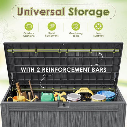 Devoko 125 Gallon Outdoor Storage Box, Waterproof Resin Deck Box for Patio Furniture, Lockable Container for Garden Cushions & Pool Supplies (Gray, 125 Gallon)