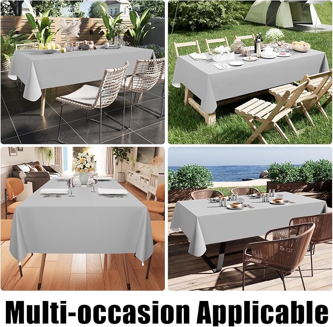 Smiry Rectangle Table Cloth 60x140 Inch, Waterproof Wipeable Vinyl Tablecloths Protector, Oil Spill Proof Plastic Table Cover for Dining, Picnic, Camping, Outdoor, Light Grey
