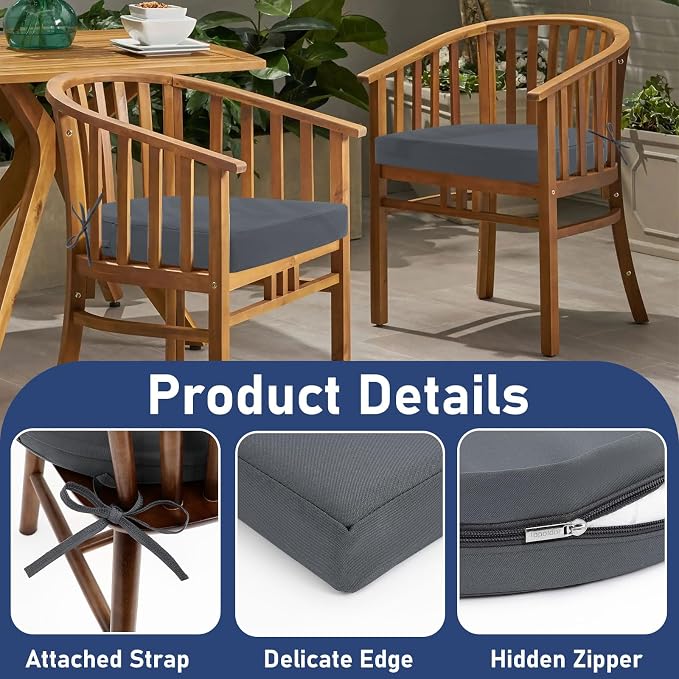 Topotdor Outdoor Chair Cushions Set of 2, 18"x18"x2" Waterproof Patio Chair Cushions for Outdoor Furniture, Round Corner Outdoor Seat Cushions Color Fastness Chair Pads with Ties, Dark Gray