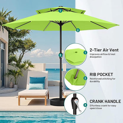 AreShark 12ft 2 Tiers Patio Umbrella - Outdoor Umbrella Waterproof UV Protection, Market Table Umbrella w/ 8 Sturdy Ribs&Crank for Pool, Porch, Garden(Apple Green)