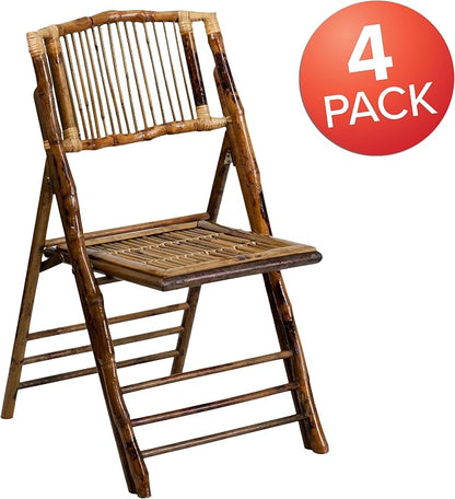 Flash Furniture Folding Bohemian Bamboo Chairs with Curved Backs, Modern Bamboo Folding Dining Chairs, 300 lb. Static Weight Capacity, Set of 4