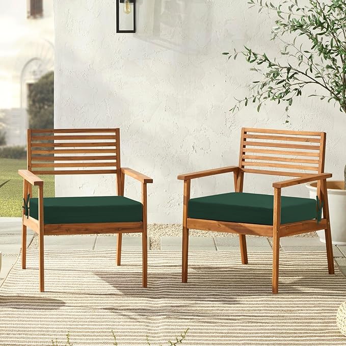 downluxe Outdoor Chair Cushions Set of 4 for Patio Furniture, Water-Resistant Square Corner Patio Chair Cushions with Ties, High Density Foam Outdoor Seat Cushion, 18.5" X 16" X 3", Forest Green