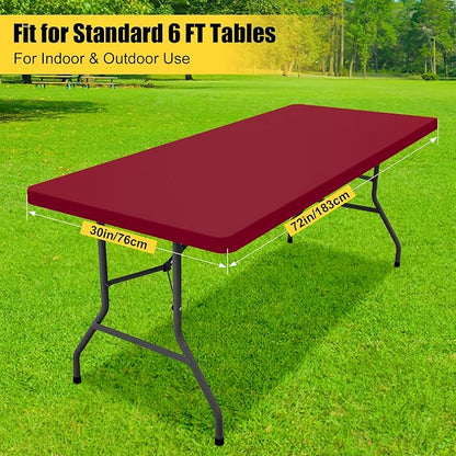 Smiry Rectangle Tablecloth, Elastic Fitted Flannel Backed Vinyl Tablecloths for 6ft Folding Tables, Waterproof Wipeable Table Covers for Indoor, Outdoor, Camping and Picnic (Wine Red, 30"x72")