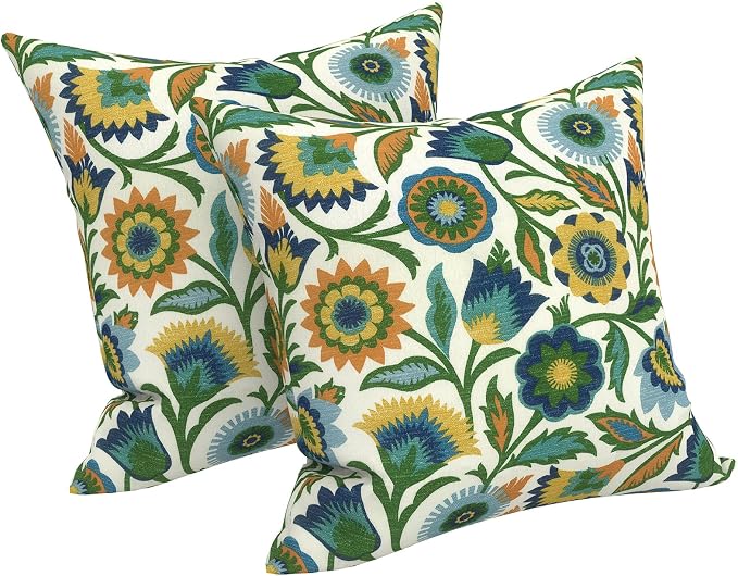 LVTXIII 2 Pack Outdoor Pillow Covers ONLY 18x18 Inch, Water-Repellent Square Decorative Cushion Covers for Patio Furniture, Garden, Sofa, Fiesta Floral