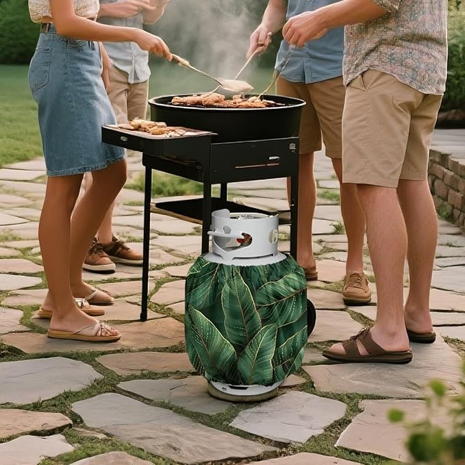 Rv Dual Propane Tank Cover Leaf Green Gas Tank Covers Protective Covers for Grill, Travel Trailer RV and Outdoor Use Windproof Weatherproof Gas Carrier