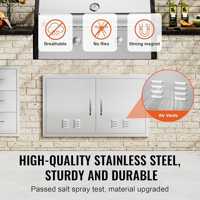 VEVOR Outdoor Kitchen BBQ Access Door,36W x 21H inches Double Vertical Stainless Steel Door with Handles and Vents, for BBQ Island, Grilling Station