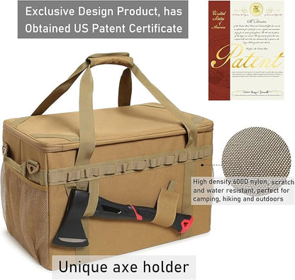 Tactical Camping Storage Bag Utility Tote Bag Camping Kitchen Organizer with Axe Holder & Shoulder Strap