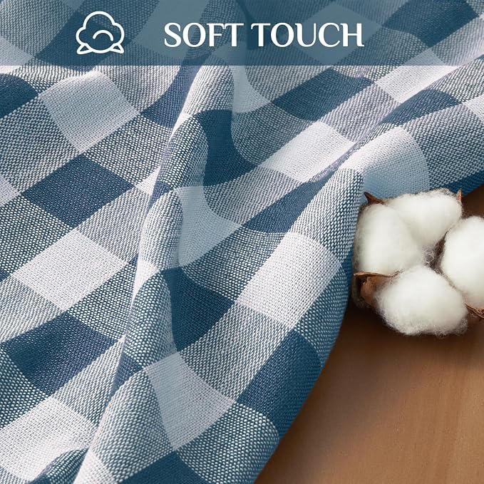 Softalker Checkered Tablecloth Rectangle, Outdoor Linen Cotton Gingham Table Cloth with Tassel, Heavy Duty Wrinkle Free Buffalo Plaid Table Cover for Kitchen Dining Summer Party - 55 x 120 Inch, Navy