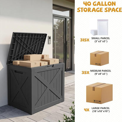 40-Gallon Outdoor Storage Box, Waterproof Deck Box for Patio Cushions, Garden Tools, Pool Accessories, Lockable Outside Storage Bin for Backyard & Deck (Black)