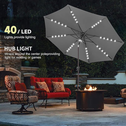 Solar Patio Umbrella Outdoor with Centre Light, 11 ft Anthracite | 40 LED Lights, UV Protection, Solar Outdoor Umbrella for Porch, Deck, Pool, Table, Garden, Provides Evening Lighting