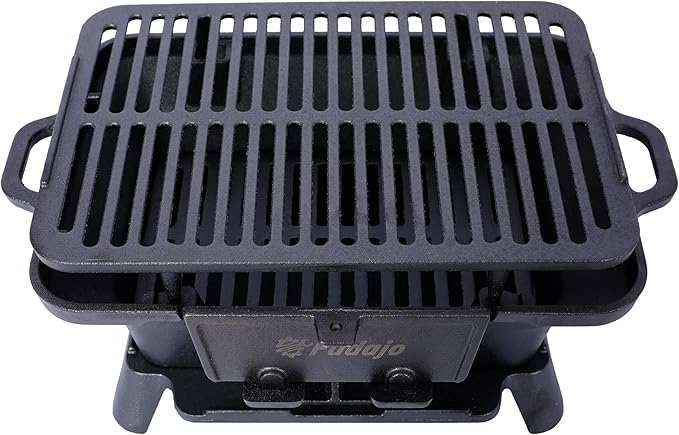 Oval Grill Outdoor, Portable Charcoal Grill and Tabletop Skillet,Enameled, Durable, Small Charcoal, Camping Stove, Hibachi (Black2)