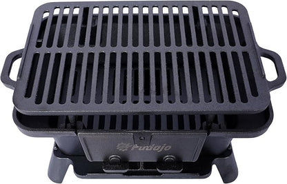 Oval Grill Outdoor, Portable Charcoal Grill and Tabletop Skillet,Enameled, Durable, Small Charcoal, Camping Stove, Hibachi (Black2)