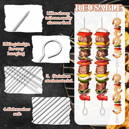 36 Pack 16.3in/14in/3.9in Stainless Steel Kabob Skewer for Grilling, Bacon Skewers, Metal Barbecue Skewers, Large and Mini BBQ Sticks for Baking, Camping, Family Gatherings