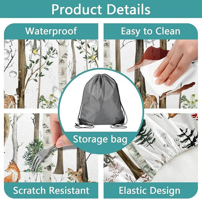 JAWO Picnic Table Cover with Bench Covers, Rustic Forest Cabin Camper Fitted Table Cover, Outdoor Patio Camping Essentials, Waterproof Camping Fitted Tablecloth with Drawstring Bag 30X60inch