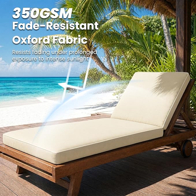 Chaise Lounge Cushions Outdoor, Water-resistant and Fade-Resistant Patio Lounge Chair Cushions, Furniture Replacement Cushions Ideal for Pools, Gardens and Balconies, 72" x 21" x 3",Khaki Beige