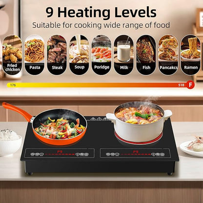 2 Burner Electric Cooktop,110V 2500W Electric Stove Top with Touch Control,9 Heating Level,Timer & Kid Safety 2 burner cooktop.