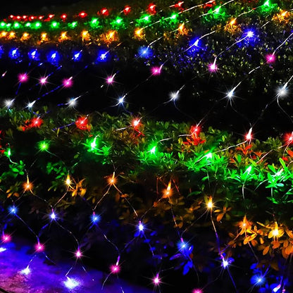 Curyidy Solar Net Lights Outdoor Mesh Lights Christmas Waterproof 19 Modes Timer Tree Wrap for Fence, Garden, Yard, Bushes, Trunk, Halloween, Christmas Decor (6 Colors)