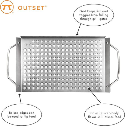 Outset Stainless Steel Grill Topper Grid, Set of 2, 11"x7" and 11"x17" BBQ Basket Trays