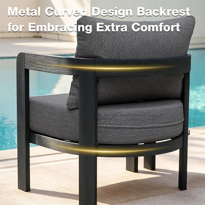 Outdoor Furniture Set, 2Pcs Patio Armchairs, Metal Modern Outside Furniture with 6'' Thick Cushions, Outdoor Conversation Set Balcony Chairs for Backyard, Porch,Deck, Black&Grey