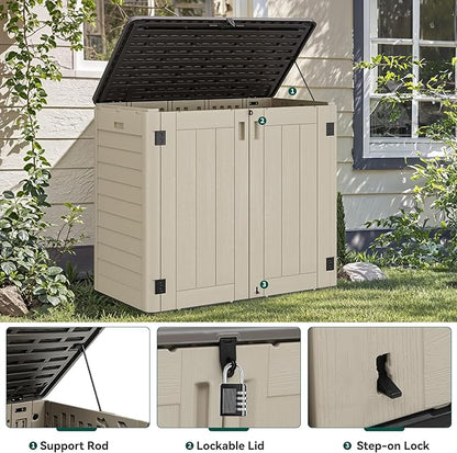 YITAHOME Outdoor Storage Shed w/o Shelf, 30 cu ft Horizontal Storage Shed Outdoor, Resin Waterproof Storage Cabinet for Garage, Poolside, Bikes, and Garden (Khaki + Black)