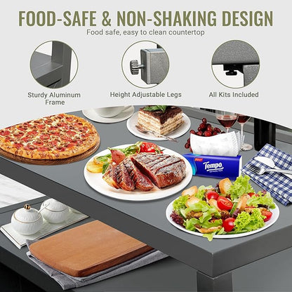 Domi Outdoor Kitchen Series, Modular Kitchen Island Counter with Whole Aluminum Finish & Shelf & Wall Hanging & Countertop & Storage Box & Cover, BBQ Grill Table for Deck Patio, Dark Gray