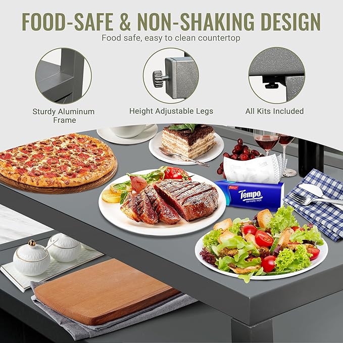 Domi Outdoor Kitchen Island, 5-Piece Modular Kitchens Counter with Whole Aluminum Finish & Shelf & Wall Hanging & Countertop & Sink & Storage Box & Cover, Kitchen Series for Deck Patio, Dark Gray