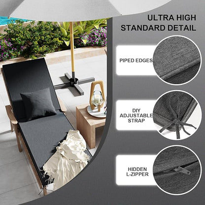 Outdoor Water-Resistant Olefin Chaise Lounge Cushions with Pillow, Weather and Fade Resistant Patio Furniture Lounge Chair Cushion Ideal for Patio, Lawn, Garden, Dark Gray, 80"L x 26"W x 5"T