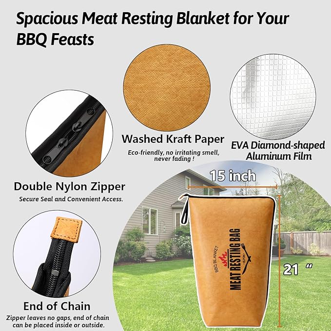 BBQ Blanket for Resting Meat, Smoked Grilled Bag for Brisket, Turkey, Pork Shoulder, Beef, Rest Ez Smoker Meat Resting Blanket Wide Mouth, Grilling Gift for Men, Dad, Husband