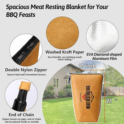 BBQ Blanket for Resting Meat, Smoked Grilled Bag for Brisket, Turkey, Pork Shoulder, Beef, Rest Ez Smoker Meat Resting Blanket Wide Mouth, Grilling Gift for Men, Dad, Husband