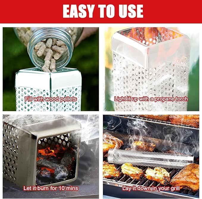 Smoke Tube for Pellet Grill, 4 Hours of Billowing Smoke, Stainless Steel Pellet Smoker Tube for All Grill or Smoker, Hot or Cold Smoking (10-inch-2 Pcs)