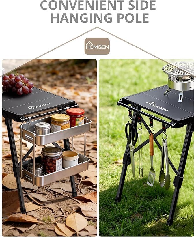 eSynic Portable IGT Camping Table-Adjustable Height 15-21.6 inch-Aluminum Stable Outdoor Table with Side Hanging Bars- 7* IGT Compatible (0.5 Unit)-Foldable Compact for Car Camping BBQ Picnic Family