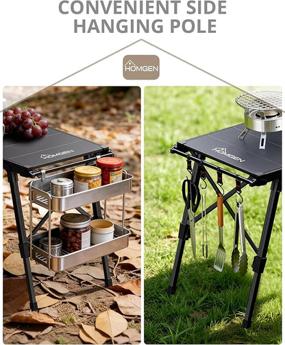 eSynic Portable IGT Camping Table-Adjustable Height 15-21.6 inch-Aluminum Stable Outdoor Table with Side Hanging Bars- 7* IGT Compatible (0.5 Unit)-Foldable Compact for Car Camping BBQ Picnic Family