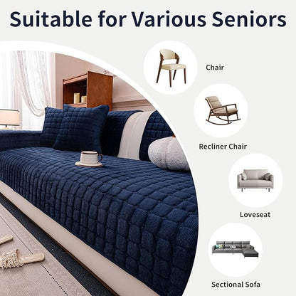 Velvet Couch Cover, Plush Sectional Sofa Cover Washable, Anti Slip Sofa Slipcover for 2-3 Cushion Sofas, Furniture Protector Covers for Pets & Kids(1PC,Navy Blue,36"×63")