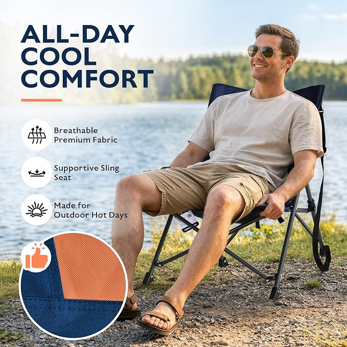 Alvantor® Camping Chair, High Back Folding Beach Chair Breathable for Outdoor, Ergonomic Backrest, Easy Use Portable Lawn Chair Seat for Travel, Fishing, Pinic, Sports Events, 20"x28"x28"