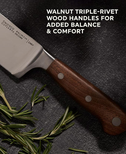 Chicago Cutlery Racine 12-PC Kitchen Knife Wood Block Set, Stainless Steel Knife Block Set, Steak Knives, Serrated, Chef, Utility, and Paring Knife, Removable Steak Knife Block, Walnut Handle