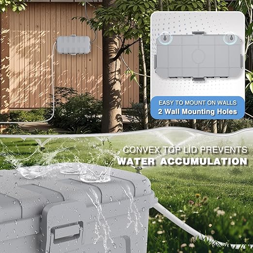 Flemoon Medium Outdoor Electrical Box (11.5x5.2x4 inch), IP54 Waterproof Extension Cord Cover w/6 Cable Entry Ports, Weatherproof Connection Box for Power Strip, Timer, Holiday Lights, Light Grey