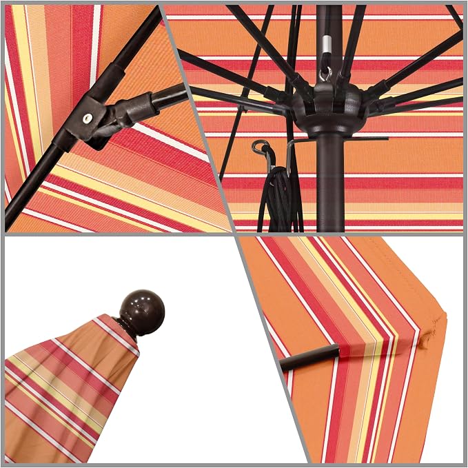 California Umbrella 11' Rd. Venture Series Contract Grade Patio Umbrella, Pulley Open, Bronze Finish, Sunbrella Dolce Mango
