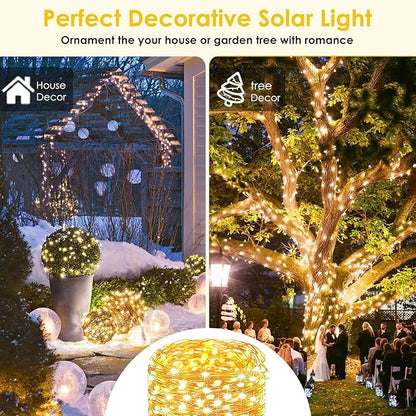 Extra-Long Solar String Lights for Outside, 2 Pack 200LED Solar Fairy Lights Outdoor Waterproof, Copper Wire with 8 Modes Solar Twinkle Lights for Tree Garden Party Patio Xmas Decor (Warm White)