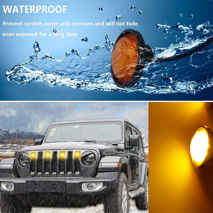 4Pcs LED Grille Light Kits Waterproof Amber LED Front Grille Lamp for 2018-2021 Wrangler JL JLU Original Grille with W/Fuse Adapter