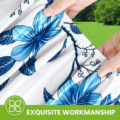 Smiry Spandex Fitted Tablecloth for 6 Foot Rectangle Tables, Washable Picnic Table Cover with Elastic, Stretch Reusable Table Cloth for Outdoor, Camping, Dining & Kitchen (Blue Flower, 30"x72")