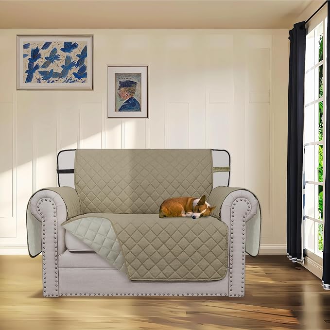 Easy-Going Reversible Chair Cover Washable Sofa Cover for Dogs Water Resistant Couch Slipcover Furniture Protector Cover with Adjustable Straps for Pets (Chair 30 in, Beige/Beige) | Machine Washable Slipcover For Dogs, Water Resistant Furniture Mat For...