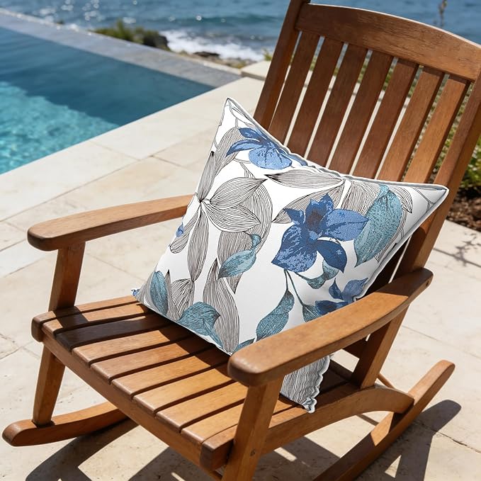 LVTXIII Outdoor Throw Pillows Set of 2, Patio Waterproof Pillows Fade Resistant Accent Pillows for Home and Garden Furniture Decoration, 16"x16", Clemens Noir Blue