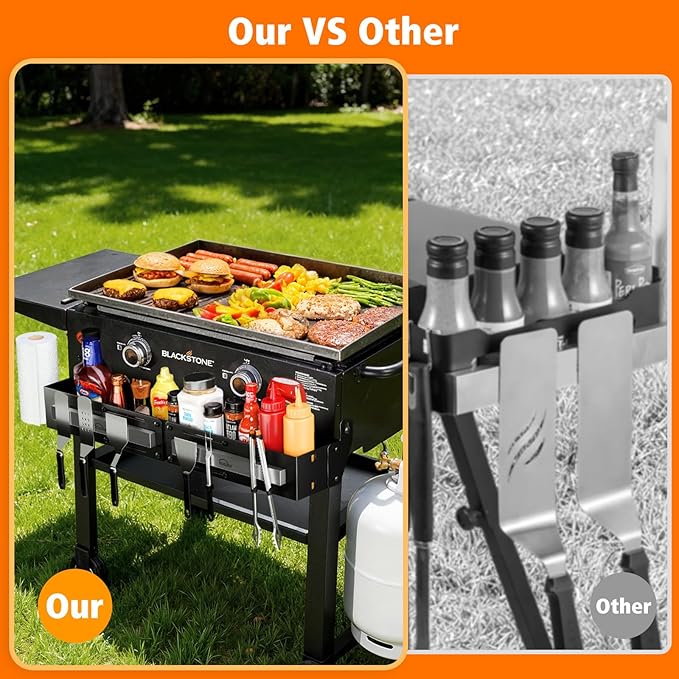 Front Griddle Caddy for Blackstone 28"/36" Griddles, Large Capacity Grill Accessories Organizer for Black Stone with Magnetic Tool Holder, Paper Towel Holder, BBQ Accessory Storage for Outdoor Grill