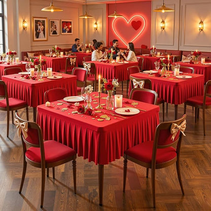 PARTISKY Red Spandex Square Tablecloths 34x34 Inch, Wrinkle Free Fitted Card Table Cloth Stretch Square Table Cover for Kitchen Dinner, Holiday Party, Wedding Banquet, Display Trade Show