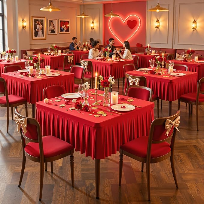 PARTISKY Red Spandex Square Tablecloths 54x54 Inch, 2 Pack Wrinkle Free Fitted Card Table Cloth Stretch Square Table Cover for Kitchen Dinner, Holiday Party, Wedding Banquet, Display Trade Show