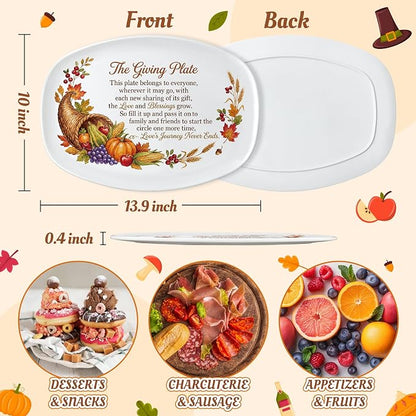 R HORSE Thanksgiving Melamine Platter Gift | The Giving Plate Reusable Serving Tray, Thanksgiving Serving Dish Plate for Turkey, Snack, Dessert, Dinner Party Supplies
