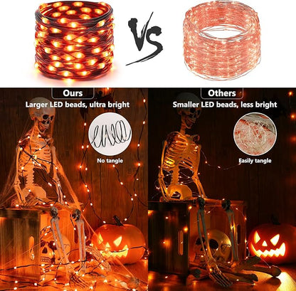 Brizled 2 Pack 50 LED Orange Halloween String Lights Battery Operated | 8 Modes Fall Lights with Timer, Orange Fairy Lights Black Wire Battery Powered for Indoor Outdoor Autumn Thanksgiving Decor