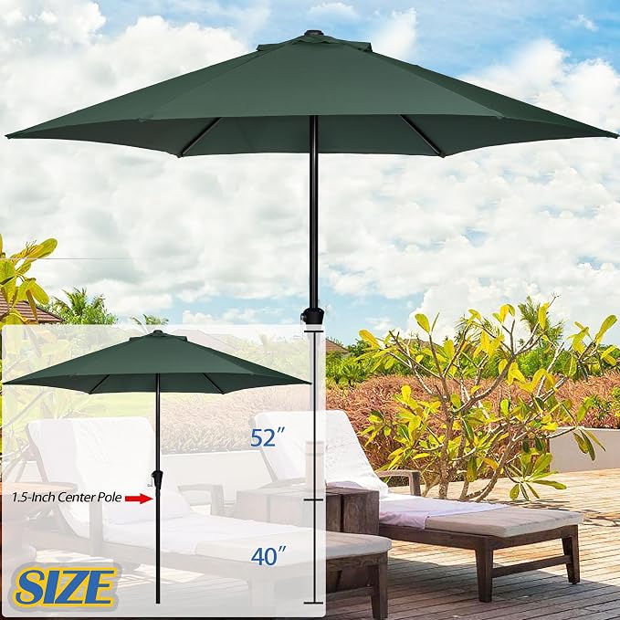 Sunnyglade 9FT Outdoor Patio Umbrella, Market & Table Umbrella with 6 Sturdy Ribs and Crank System, Fade-resistant & Waterproof for Garden Backyard Poolside Deck