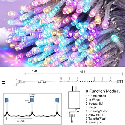 HOME LIGHTING 66ft Easter Decorative Mini Lights, 200 LED Clear Wire Fairy Starry String Lights Plug in, 8 Lighting Mode, Indoor Outdoor Xmas Tree Wedding Party Garden Decoration (Pastel Multicolor)