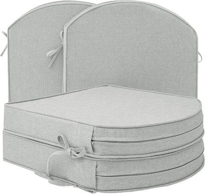 Outdoor Chair Cushions D Shaped, Set of 4, 17 x 16 Inch, Light Grey | Water Resistant, Fade Resistant, Patio Furniture Seat Chair Pads Replacement with Ties, Non-Slip Bottom, Removable Cover